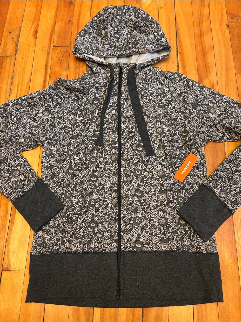 Joe Fresh Gray Floral Zip-Up Hoodie Jacket